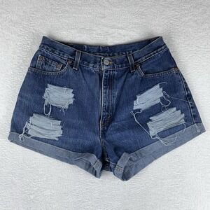 Levi's Jean Shorts‎ Womens Cut Off Cuffed Blue Distressed Denim Shorts Size 30